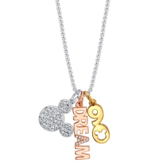 Disney Jewelry - DISNEY MICKEY MOUSE 90 YR DREAM CHARMS SILVER PLATED/CLEAR CRYSTAL NECKLACE**NEW